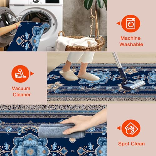 Tapis fleurs ethniques de tradition orientale bleu marine premium - 8