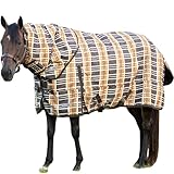 Jeffers Solaris 1200 Denier Turnout Blanket with Detachable Neck Rug, Brown & Cream Plaid 78
