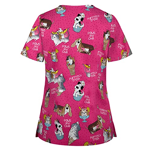 OIOLOYJM Printed Scrub Tops Women V Neck Short Sleeve Plus Size Scrubs for Womens Nursing Uniforms Shirts with Pockets
