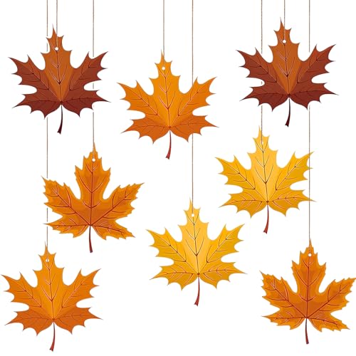 8 Piezas Otoño Decoracion Hojas, 16 cm Adornos Thanksgiving, Decoraciones Fiesta Otoño, Decoraciones de Thanksgiving, para Acción de Gracias,Colorida de otoño (Naranja)