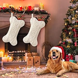 Malier Dog Christmas Stocking, Knit White Christmas Stocking for Dogs, Bone Shape Dog Stocking Christmas Large Pet Stockings Hanging Dog Christmas Stocking for Dogs Cats Pets (White) Malier Dog Christmas Stocking Knit White Christmas Stocking for Dogs Bone Shape Dog Stocking Christmas Large Pet Stockings Hanging Dog Christmas Stocking for Dogs Cats Pets White