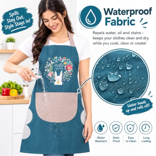 Image of 1 PCS Cooking Apron for Kitchen Waterproof Women With Big Front Pocket Hand Wiping Towel Kitchen Cloth Apron for Women Waterproof Apron for Dishwashing Cooking Aprons