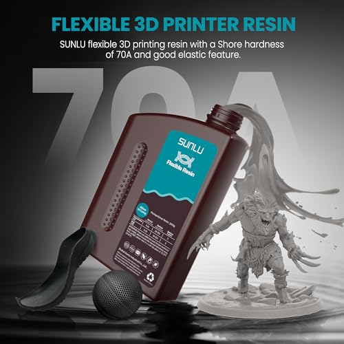 Image of SUNLU Flexible 3D Printer Resin 2KG, 70A 3D Printing Resin for Printing Soft and Flexible Items, Bendable and Not Brittle, Fast Curing 405nm UV Photopolymer Resin. (2000G Gray)