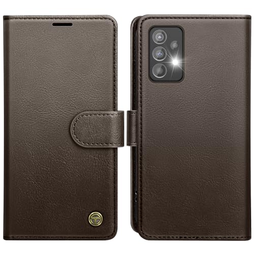 AIMOYU for Samsung Galaxy A52s 5G/A52 Case, Flip Wallet Leather Phone Case with [4 Card Slots] [Kickstand] [RFID Blocking] Magnetic Protective Shockproof Case for Samsung A52 Phone Case - Brown