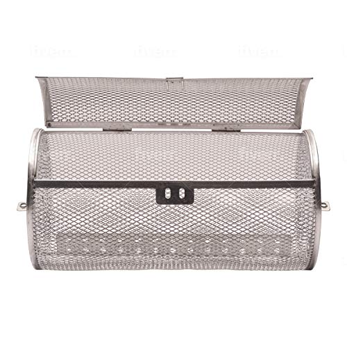 Rolling Grill Basket - Portable Vegetable Grilling Basket - Large & Spacious Grilling Tool Accessories to Grill Veggies, Chicken, Shrimp, Kabob & Meat Steak - Compatible with Outdoor BBQ Grill