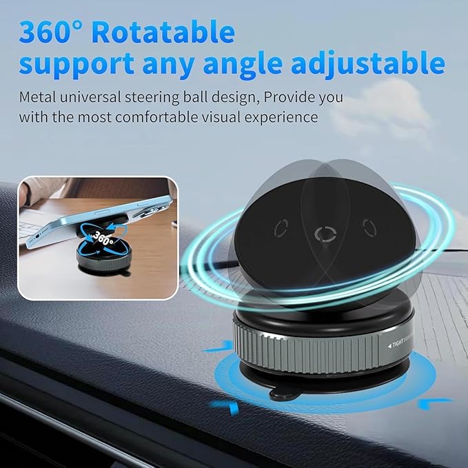 Image of 360 Vaccum Magnetic Phones Holder, Magnetic Car Phone Mount, Hands-Free Suction Cup Phones Holder for Car /Gym /Mirror /Shower, Car Mount Compatible with All Mobile (Non-Extended)