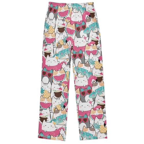 Boy's Pj Pants Funny Cat Sunmmer Fruit Colorful Lounge Bottoms Elastic Kids Sweatpants Joggers Pockets Size 6-14