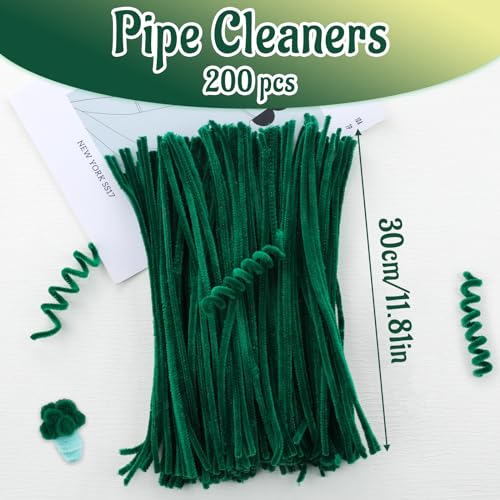 Image of Mnuizu 200 Pcs Pipe Cleaners Chenille Stems Pipe Cleaner Fuzzy Sticks Craft | Fluffy Pipe Cleaners, Pipe Cleaners Bulk for Flowers, Arts Project and Crafts Supplies, Dark Green