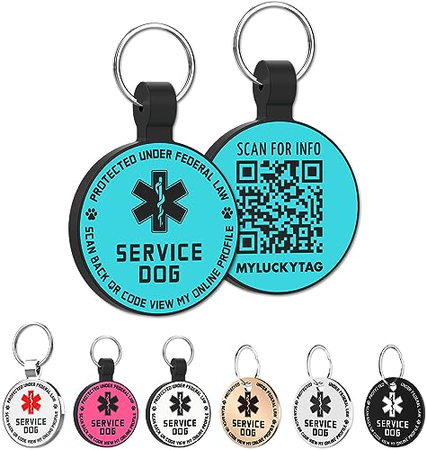 MYLUCKYTAG QR Code Service Dog Tag - Pet Online Profile - Scan QR Receive Instant Pet Location Alert Email