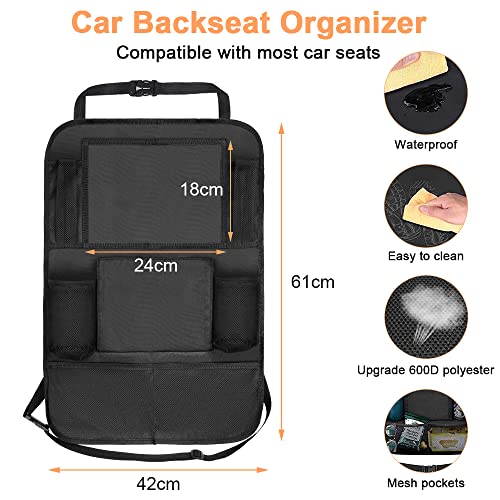 URAQT Auto Rückenlehnenschutz,2 Stück 600D Oxford Rücksitz Organizer Wasserdicht Rücksitzschoner Premium Autositz Organizer 8 Taschen Auto Organizer Kinder mit Berührbarem Tablet Fach für Autositz