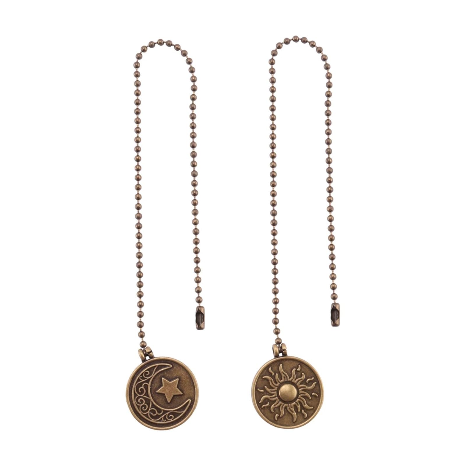 Gwyzax Fan Pulls for Ceiling Fans 6Pcs Ceiling Fan Pull Chain Set Sun Moon Pattern Copper Beaded Ball Extension