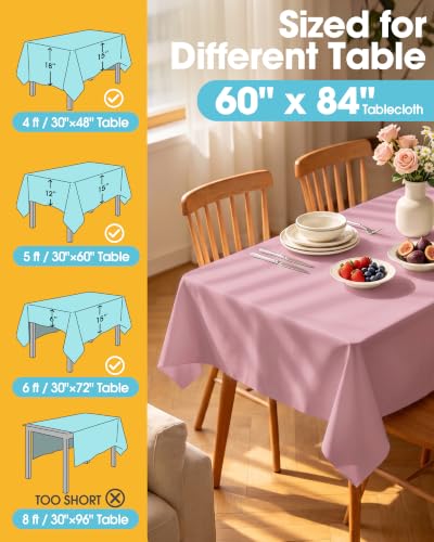 Image of Niuara Pink Polyester Table Cloth, 6 Pack, 60 x 84 in | Rectangle, 5 ft Tables, Washable, Wrinkle Resistant, Heat-Proof, Weddings Parties