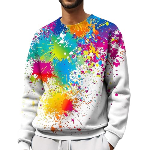 DENGJIAMY - Sudaderas novedosas para hombre, estilo casual, a la moda, cuello redondo, talla grande, camisetas de otoño para hombre, camisa estampada de moda de manga larga, Z11 Rosa, 3XL