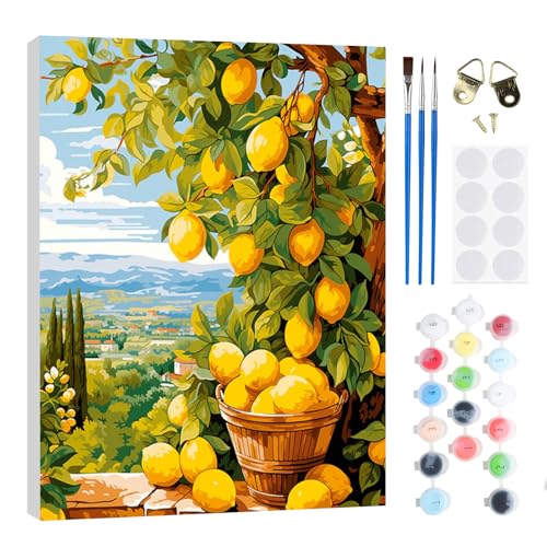 RICUVED Limonero Pintar por Numeros Adultos Paisaje con Marco, DIY Cuadros para Pintar por Números con Caballete de Madera, Pintura Acrilica Manualidades Adultos Decoracion 20x30cm
