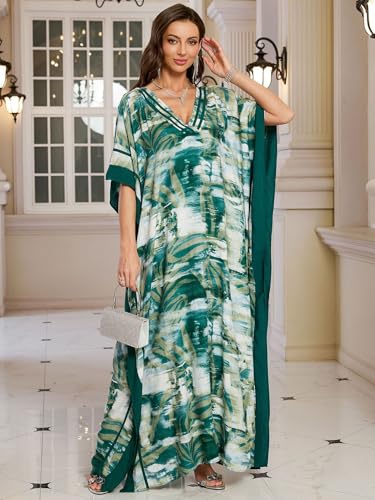 Image of KECVOT Kaftan Dresses for Women V-Neck Print Swimsuit Cover Up Plus Size Beach Caftan Lounge Dress