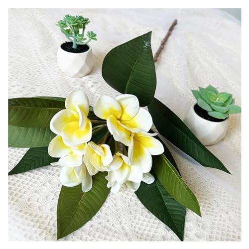 長い茎のプルメリアの造花リアルなリアルタッチ人工プルメリアの花ホームパーティーウェディングブーケの装飾 (Color : Yellow)
