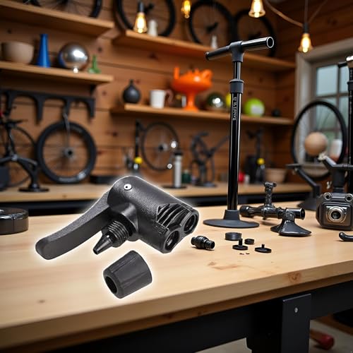 Image of 1Pc Black Manual Air Pump Adapter Valve, 3 in 1 Replacement Dual Head, Bike Cycle Tyre Tube Pump Adapter, Floor Pumps, Accessories
