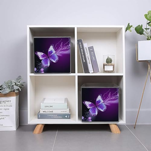 Boîte de rangement pliable papillon violette empilable pour placard