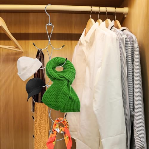 BelleVive Schalhalter mit 12 Fächern, Handtaschenhalter mit 360°-Drehhaken, Schal-Organizer, Schalhalter für den Schrank, für Tücher, Schals, Gürtel, Handtasche und Baseballkappe