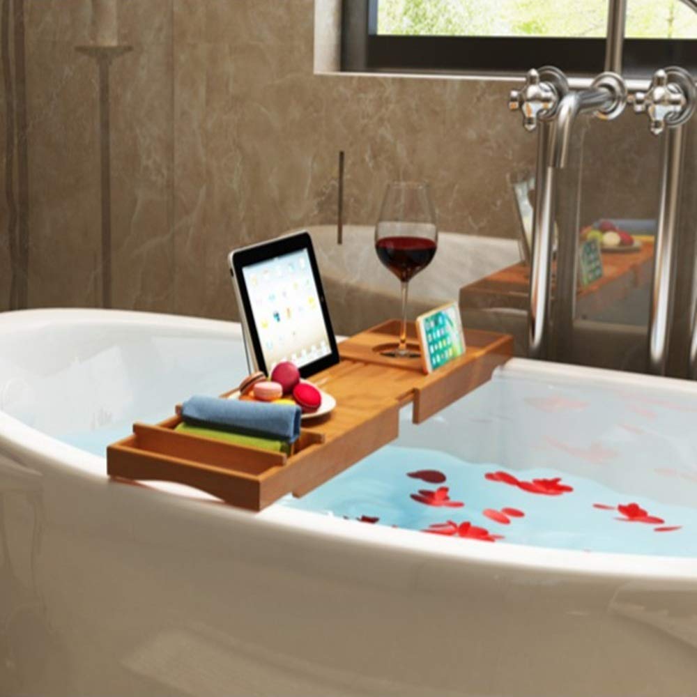Bandeja Para Bañera Estante Para Bañera Bandeja Para Bañera De Bambú Con Lados Extensibles Tableta Para Libros Incorporada Soporte Para Copa De Vino Integrado Bandeja Para Bañera Phtray/Marrón/73