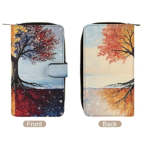 Winter Autumn Season Tree Leaves Stylish Leather Wallet Womens Mens Slim Purse Secure Card Holder Durable Bifold Clutch Handbag3