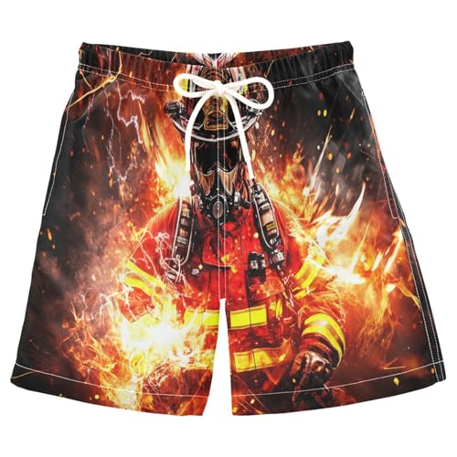 Boys Beach Board Shorts Fire Firefighters Real Swim Trunk Teen Swimwear 8-16Y Multicolor