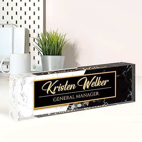 Image of Name Plate for Desk, Desk Name Plate Personalized, Office Decor for Women Men, Acrylic Desktop Accessories, Office Appreciation Gifts for Boss Social Workers Nurse Teacher Employee (White /Black)