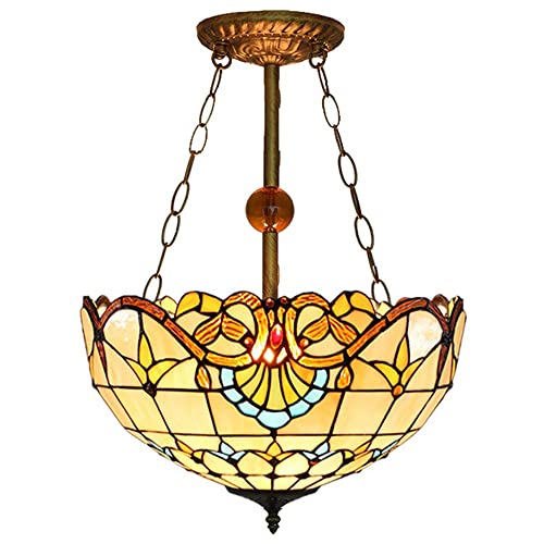 Lustre Tiffany inversé 40cm, luminaire vitrail fait main élégant