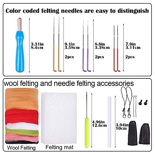 BAGERLA 1 Set Animal Wool Needle Felting Kit, Needle Felting Beginner Kits with Instructions and Needle Felting Basic Tools, Needles, Finger Cots, Felting Foam Mat, awl, Key Chains and Packing Box