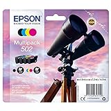 Tintenpatrone. Epson Multipack Druckertinte in 4 Farben 502 / Tintenpatronen (Original, Pigmenttinte, Schwarz, Cyan, Magenta, Gelb, Epson, 4 Stück, Tintenstrahldrucker)