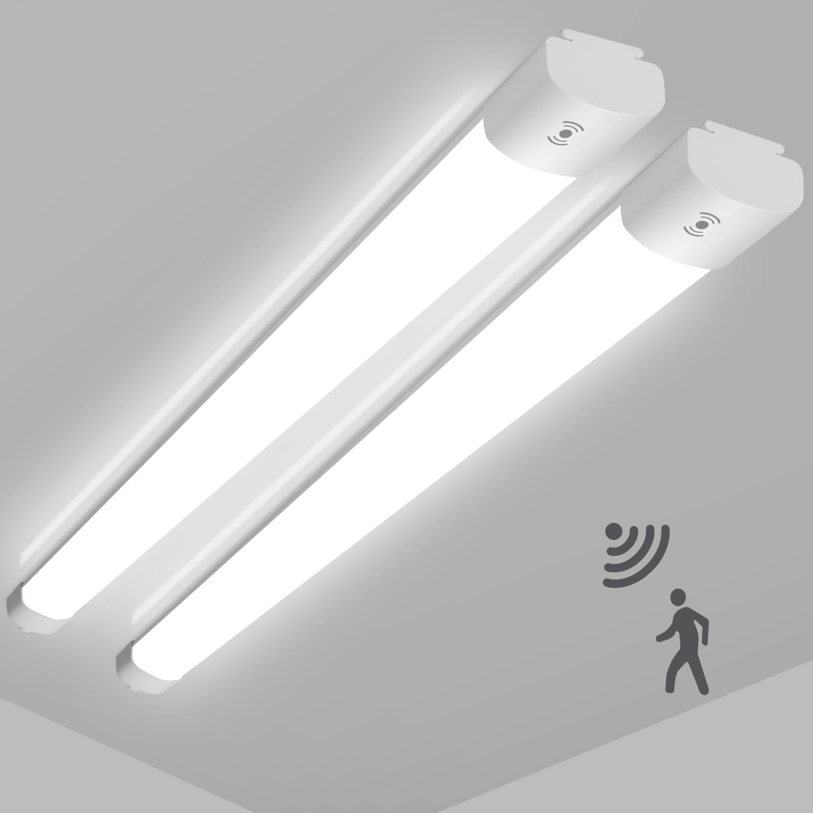 Pack of 2 36 W LED Wet Room Light with Motion Sensor, 3950 LM 120 cm LED Tube, IP65 Waterproof Cellar Light, Ceiling Lamp with Motion Sensor for Office, Hallway, Stairs, Garage, Storage Room, 4000 K