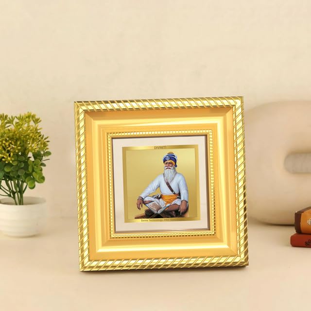 Image of DIVINITI Baba Deep Singh Ji 24K Gold Plated Foil Tabletop Photo Frame for Home Decor, Puja Room, Luxury Gifting | DG Frame 015 S1A (10x10 CM)