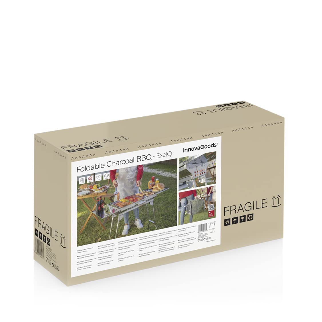 InnovaGoods® Zusammenklappbarer Holzkohlegrill aus Edelstahl, Tragbar, Leicht zu reinigen, ideal für Picknicks, Camping, Garten, Strand. Rostfreier Stahl.