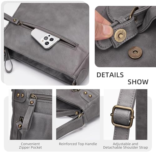 Image of KL928 Women's Crossbody Purse Bags Medium PU Leather Multi-Pocket Handbag | Medium size, multiple pockets, compartments, adjustable strap, zipper, fits 7.9 inch iPad, phone, wallet, shop, work, travel