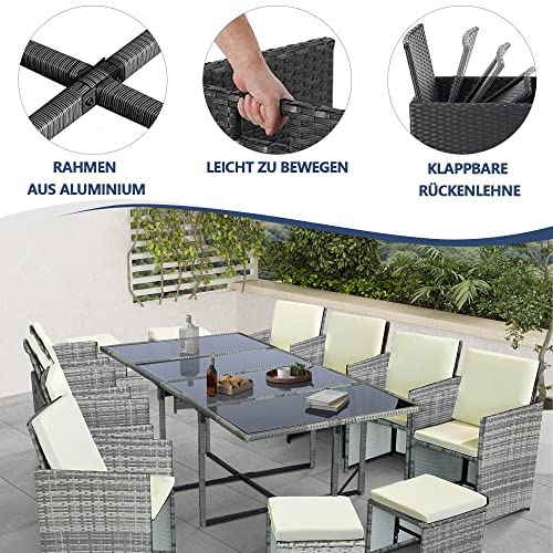 Ribelli Gartenmöbel Set 13-Teilig, Balkonmöbel aus Polyrattan, Wetterfest Sitzgruppe, Sitzgarnitur mit Sofa, Esstisch… – Bild 4