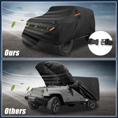 Image of X AUTOHAUX Car Cover for Jeep Wrangler 4DR 2007-2017 Aluminum Film Outdoor Waterproof Sun Rain Snow Hail Protection with Driver Door Zipper | Outdoor Waterproof Sun Rain Snow Hail Protection, Driver Door Zipper