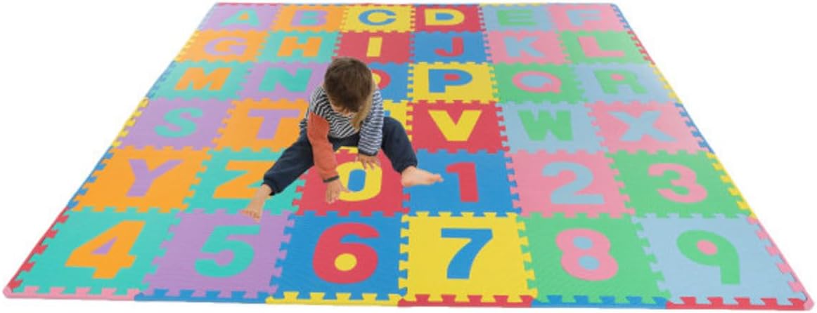 Kids' 96-Piece Foam Floor Alphabet and Numbers Puzzle Play Mat for Babies and Toddlers - Interlocking Tile Game by Trademark Games (Multicolored)