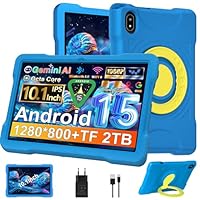 Tablet 10 Pollici Android 15 con 30GB RAM+TF 2TB,Octa-Core 2.0 Ghz, Gemini AI/Widevine L1, 5G WiFi/Bluetooth 5.0, 1080*800/5MP+8MP, Newest Tablet Bambini con Caso EVA + Staffa girevole a 360°, Blu