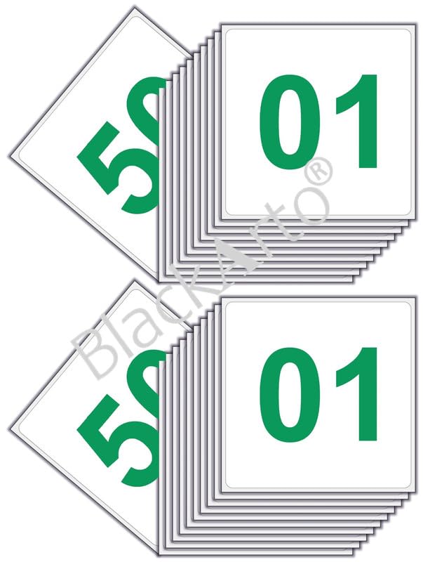 Number Stickers - 1 to 50 Numbers 10 x 10 cms or 4" x 4" Label Stickers for Project, Kids Activity, Medicine,Signs, Door, Home, Business, Address Number etc. - Pack of 100 (Green)