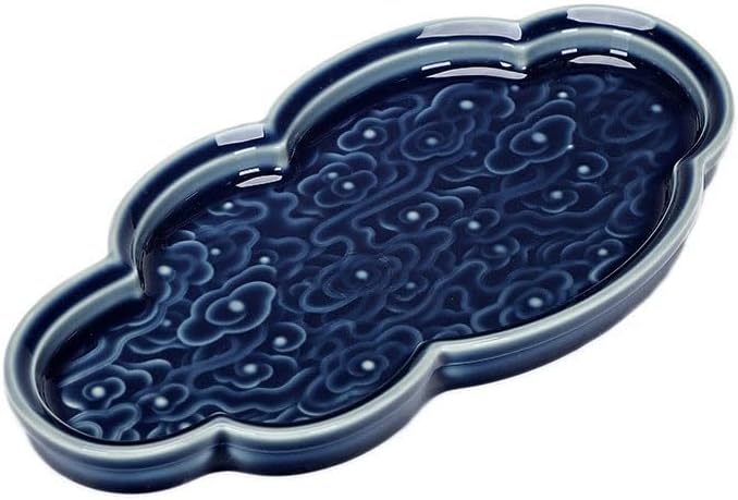 Breakfast Tray Chinese Xiangyun Ceramic Dessert Tray Afternoon Tea Tray Tea Tray Tea Restaurant Tea Tray Snack Fruit Tray Cake Tray Coffee Table Tray,Blue-B