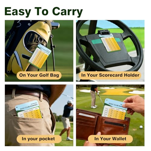 Image of 2 Pack Golf Club Distance Card, Waterproof Yardage Chart Card, Credit Card Size and Easy Carry, Quick Reference Guide with Clip, Golf Bag Accessories for Men Women Golfers | Durable、Hassle-Free、Pocket-Sized、Great Gift