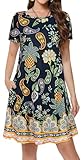 Summer Dress Casual Beach Short Sleeve Pockets Loose Fit T Shirt Sundresses Flowy Cover Ups(Boho Pineapple Flower, L)
