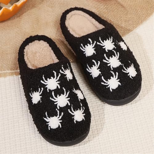 Halloween Slippers For Womens Spooky Pumpkin Ghost Cute Cozy Plush Warm Slip-On House Shoes Indoor Outdoor Non-Slip Slipper4