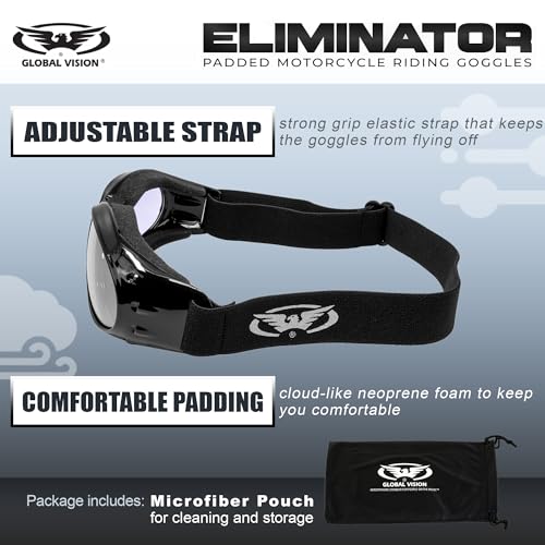 Image of Global Vision Eliminator Dirt Bike Padded Motorcycle Riding Goggles for Men and Women (Black Frame /Smoke Lens)