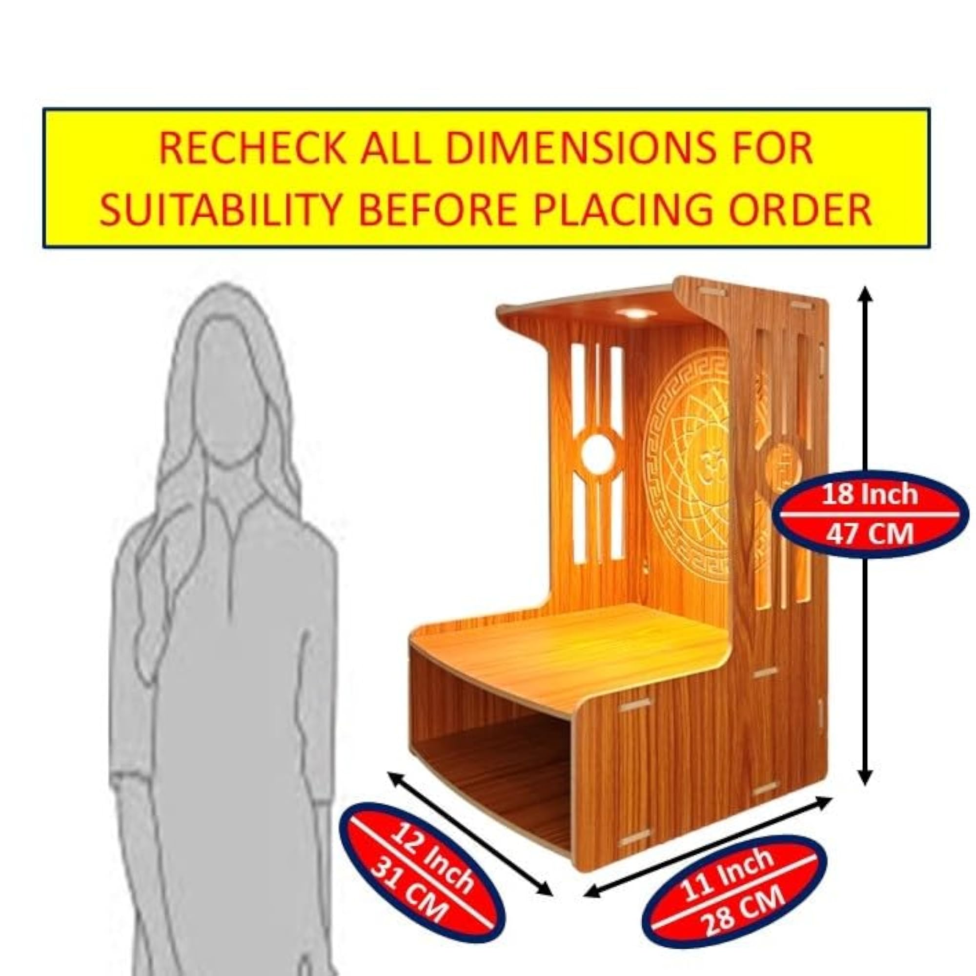 Wooden Puja Mandir with LED Light for Home