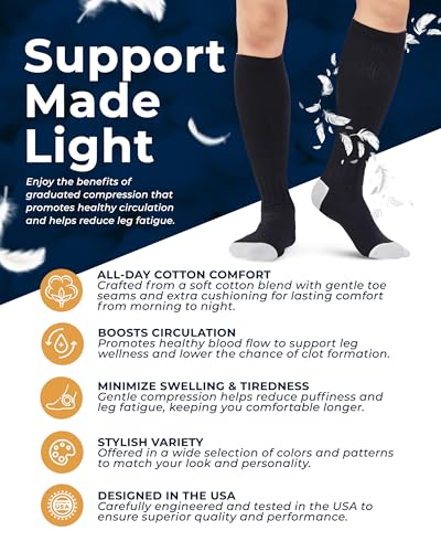 Image of Pembrook Light Compression Socks for Women - 3 Pairs | 8-15 mmHg Cotton Compression Socks for Pregnancy, Knee High Comfort