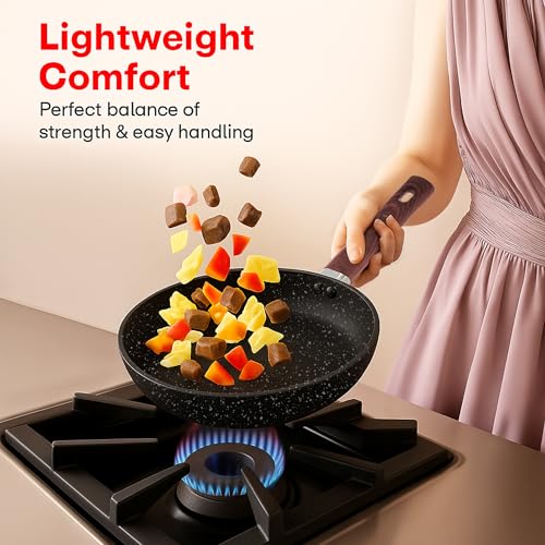 Image of Rioware Non-Stick Granite Frying Pan | Granite Finish | Induction Base | PFOA Free | Non Stick Cookware, Dishwasher Safe| High Temperature Resistant Exterior Coating | 24 Cm