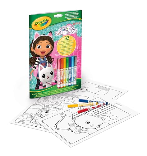 CRAYOLA, Álbum Actividades y Colorear Casa de Muñecas de Gabby, 32 Páginas para Colorear y 7 Minirrotuladores Lavables, 04-7024G