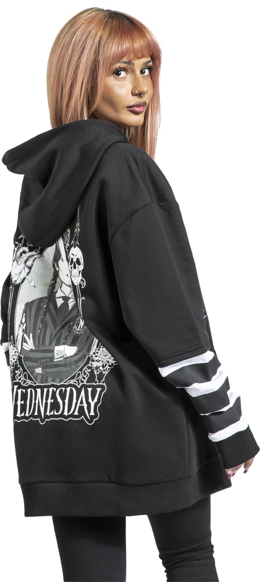 Wednesday Death & Flower - Oversize Femme Sweat-Shirt à Capuche Noir/Blanc