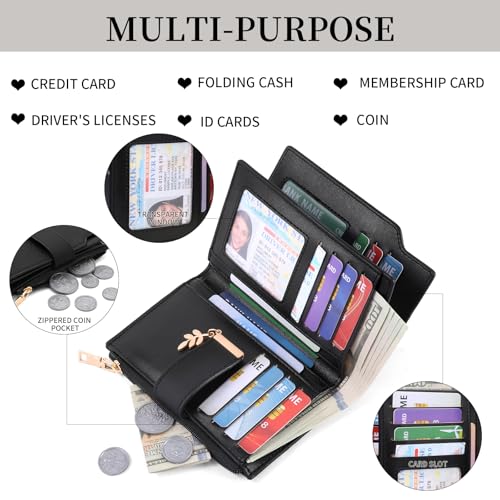 Image of SENDEFN Wallets for Women Leather RFID Blocking Credit Card Case Holder Purse Zipper Pocket with ID Window